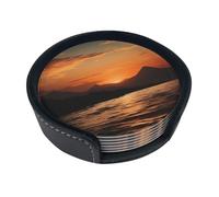 Set di 6 sottobicchieri in pelle con montagna e acqua al tramonto per bevande, sottobicchieri per tazza da tè, per cucina, bar, decorazione per la casa, regalo di inaugurazione della casa