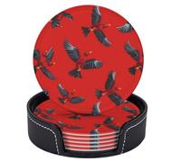 Set di 6 sottobicchieri in pelle con motivo "Bellezza e Libertà" per bevande, con supporto, tovagliette rotonde, sottobicchieri da tavolo e scrivania, per soggiorno, cucina, caffè, decorazioni