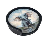 Set di 6 sottobicchieri in pelle con motivo elefante che gioca a bolle per bevande, per tazze, cucina, bar, decorazione per la casa, regalo di inaugurazione della casa