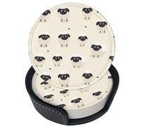 Set di 6 sottobicchieri in pelle con motivo pecora nera, ideali per bevande, con supporto, perfetti per tavolo, soggiorno, cucina e caffè.