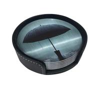 Set di 6 sottobicchieri in pelle con ombrello nero sotto la pioggia, regalo perfetto per l'inaugurazione della casa, protegge i mobili dai danni causati dall'acqua e dai graffi, taglia unica