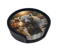 Set di 6 sottobicchieri in pelle con orso che attraversa il fiume per bevande, sottobicchieri per tazza da tè, per cucina, bar, decorazione per la casa, regalo di inaugurazione della casa