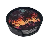 Set di 6 sottobicchieri in pelle con palme al tramonto per bevande, sottobicchieri, per tazza da tè, per cucina, bar, decorazione per la casa, regalo di inaugurazione della casa