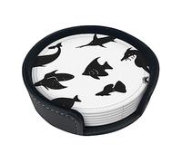 Set di 6 sottobicchieri in pelle con pesce bianco e nero, regalo perfetto per l'inaugurazione della casa, protegge i mobili dai danni causati dall'acqua e dai graffi, taglia unica