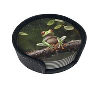 Set di 6 sottobicchieri in pelle con rana dell'albero della pace per bevande, sottobicchieri per tazza da tè, per cucina, bar, decorazione per la casa, regalo di inaugurazione della casa