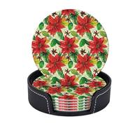 Set di 6 sottobicchieri in pelle con stelle di Natale e supporto, ideali per le vacanze invernali e il Capodanno, perfetti per caffè, vino, cucina, ufficio, bar e come decorazione natalizia per la