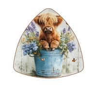 Set di 6 sottobicchieri in pelle in microfibra, decorazione per ristoranti, set di sottobicchieri triangolari per la maggior parte delle tazze, motivo mucca delle Highland e secchio di metallo