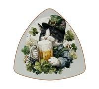 Set di 6 sottobicchieri in pelle in microfibra, decorazione per ristoranti, set di sottobicchieri triangolari, per la maggior parte delle tazze, motivo: gatto e boccale da birra
