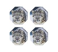 Set di 6 sottobicchieri in pelle per bevande, resistenti al calore, antiscivolo, sottobicchieri per tazze da tè, ottagonali, protezione da tavolo, motivo leopardo delle nevi, idea regalo per