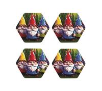 Set di 6 sottobicchieri in pelle per bevande, resistenti al calore, antiscivolo, sottobicchieri per tazze da tè, sottobicchieri esagonali, protezione da tavolo con gnomi colorati, tappetino per tazza