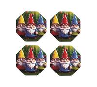 Set di 6 sottobicchieri in pelle per bevande, resistenti al calore, antiscivolo, sottobicchieri per tazze da tè, sottobicchieri ottagonali, protezione da tavolo con gnomi colorati, tappetino per tazza