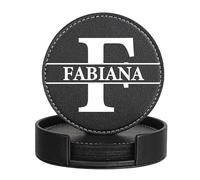 Set di 6 Sottobicchieri in Pelle Personalizzabili con Supporto, Design Elegante con Testo, Antiscivolo e Resistente al Calore, Idea Regalo Perfetta per Matrimoni e Compleanni