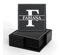 Set di 6 Sottobicchieri in Pelle Personalizzabili con Supporto, Design Elegante con Testo, Antiscivolo e Resistente al Calore, Idea Regalo Perfetta per Matrimoni e Compleanni