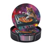 Set di 6 sottobicchieri in pelle Pizza Cats con supporto per bevande, antiscivolo e resistenti al calore, ideali per primavera ed estate, perfetti per tavolino da caffè, cucina, sala da pranzo, bar