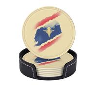 Set di 6 sottobicchieri in pelle premium con bandiera rossa e blu e aquila calva, eleganti sottobicchieri per bevande, per cucina, bar e caffè