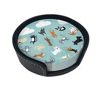 Set di 6 sottobicchieri in pelle stampati con motivo a pioggia e gatti e cani, resistenti al calore, con supporto per tazze da tè, decorazioni per la casa, regalo di inaugurazione della casa