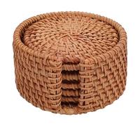 Set di 6 sottobicchieri in rattan con supporto, piatti base per tazze intrecciati a mano, sottobicchieri isolanti in rattan naturale per la protezione delle stoviglie, accessori