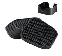 Set di 6 sottobicchieri in silicone con portabicchieri - profondamente scanalati, assorbenti, grandi tappetini da 4 pollici per tazze - perfetti per bevande calde e fredde(Quadrato - Nero)