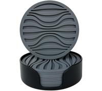 Set di 6 sottobicchieri in silicone, design spesso (0,5 cm), rotondi, per bevande, caffè, birra, con motivo antiscivolo, colore: Grigio