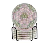 Set di 6 sottobicchieri in stile bohémien con motivo floreale viola con supporto, per la decorazione della casa e della piccola tavola