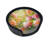 Set di 6 sottobicchieri luminosi con peonie per bevande, in pelle, sottobicchieri, sottobicchieri, per tazza da cucina, bar, decorazione per la casa, regalo di inaugurazione della casa