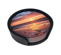 Set di 6 sottobicchieri luminosi con spiaggia e tramonto per bevande, in pelle, sottobicchieri, sottobicchieri, per tazza da cucina, bar, decorazione per la casa, regalo di inaugurazione della casa