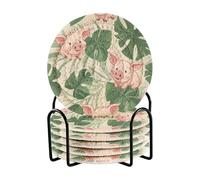 Set di 6 sottobicchieri minimalisti con foglie di maiali verdi Safari con supporto per tavolino Posavasos Para Mesa
