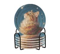 Set di 6 sottobicchieri minimalisti con gatto e stella dei cartoni animati e supporto per tazze decorazione della cucina