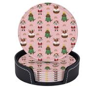 Set di 6 sottobicchieri natalizi a forma di cani, stella bianca, arcobaleno, rosa, rotondi in pelle, con supporto, per tavolino da caffè, bar, cucina, arredamento per la casa