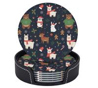 Set di 6 sottobicchieri natalizi a forma di orso, pinguino, renna, coniglio, ghianda, fiocco di neve, rotondi in pelle con supporto per tavolino da caffè, bar, cucina, arredamento per la casa