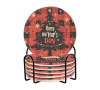 Set di 6 sottobicchieri natalizi a quadri rossi assorbenti con supporto per tavolo Posavasos Para Mesa