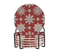 Set di 6 sottobicchieri natalizi con fiocchi di neve rossi e argento con supporto nero per tavolino da caffè bicchiere da vino bar tappetino protettivo da tavolo