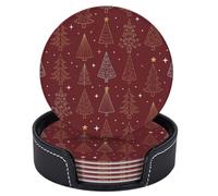 Set di 6 sottobicchieri natalizi in oro bianco, a forma di stella, in pelle rossa, rotondi, con supporto, per tavolini da caffè, bar, cucina, arredamento per la casa