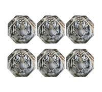 Set di 6 sottobicchieri ottagonali, in pelle PU, per bevande, tavolino da caffè, protezione da tavolo con tigre bianca e nera, decorazione per la casa