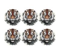 Set di 6 sottobicchieri ottagonali, in pelle PU, per bevande, tavolino da caffè, protezione da tavolo con tigre scarabocchiata in bianco e nero, decorazione per la casa