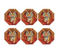 Set di 6 sottobicchieri ottagonali, in pelle PU, per bevande, tavolino da caffè, protezione da tavolo e decorazione per la casa, sottobicchieri con scritta "Prosperità nell'anno della tigre"