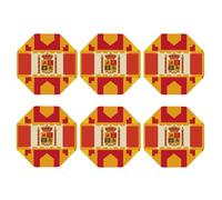 Set di 6 sottobicchieri ottagonali, in pelle PU, per bevande, tavolino da caffè, protezione per tavolo con motivo a bandiera spagnola, decorazione per la casa