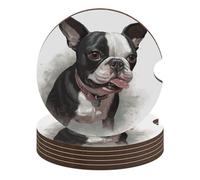 Set di 6 sottobicchieri per auto Boston Terrier da 6,6 cm, antiscivolo, universali, con portabicchieri per auto, set di accessori per interni dell'auto, unisex