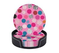 Set di 6 sottobicchieri per bevande a pois pazzi in pelle con supporto sottobicchieri resistenti al calore da bar sottobicchieri rotondi tappetino per tazza carino sottobicchiere per bevande calde