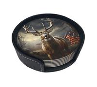Set di 6 sottobicchieri per bevande a tema cervo per la stagione di caccia al cervo, in pelle, sottobicchieri, sottobicchieri, per tazza, cucina, bar, decorazione per la casa, regalo di inaugurazione