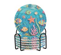 Set di 6 sottobicchieri per bevande, assorbenti, per l'inaugurazione della casa, motivo: animali marini oceanici