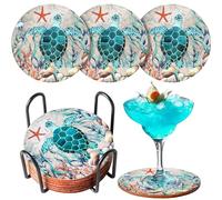 Set di 6 sottobicchieri per bevande, con base in sughero a forma di tartaruga, con supporto, decorazione marina, oceano, vita costiera, tema spiaggia, tropicale, spessi, robusti, sottobicchieri in
