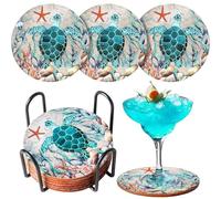 Set di 6 sottobicchieri per bevande, con base in sughero a forma di tartaruga, con supporto, decorazione marina, oceano, vita costiera, tema spiaggia, tropicale, spessi, robusti, sottobicchieri in