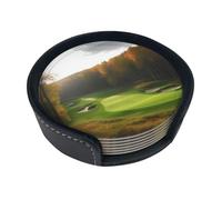 Set di 6 sottobicchieri per bevande con campo da golf della foresta, in pelle, sottobicchieri, sottobicchieri, per tazza, cucina, bar, decorazione per la casa, regalo di inaugurazione della casa