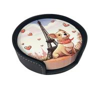 Set di 6 sottobicchieri per bevande con cane e Torre Eiffel in pelle, sottobicchieri per tazza da tè, per cucina, bar, decorazione per la casa, regalo di inaugurazione della casa