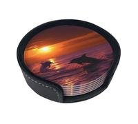 Set di 6 sottobicchieri per bevande con delfini al tramonto, in pelle, sottobicchieri, sottobicchieri, per tazza, cucina, bar, decorazione per la casa, regalo di inaugurazione della casa