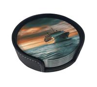 Set di 6 sottobicchieri per bevande con nave da crociera in pelle, sottobicchieri, sottobicchieri, per tazza da cucina, bar, decorazione per la casa, regalo di inaugurazione della casa