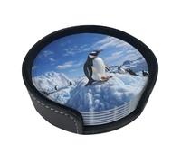 Set di 6 sottobicchieri per bevande con pinguino di montagna innevata, in pelle, sottobicchieri, sottobicchieri, per tazza, cucina, bar, decorazione per la casa, regalo di inaugurazione della casa