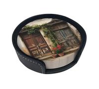 Set di 6 sottobicchieri per bevande con porte di vecchia casa, in pelle, sottobicchieri, sottobicchieri, per tazze, cucina, bar, decorazione per la casa, regalo di inaugurazione della casa