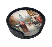 Set di 6 sottobicchieri per bevande con stampa di Londra, in pelle, sottobicchieri, sottobicchieri, per tazze, cucina, bar, decorazione per la casa, regalo di inaugurazione della casa